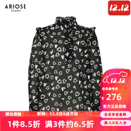 艾諾絲雅詩(shī)【商場(chǎng)同款】春秋季新款顯瘦高級感純棉長(cháng)袖上衣雪紡衫30815039 黑底愛(ài)心 2XL