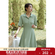 獨束【長(cháng)短可選】大碼女裝POLO領(lǐng)連衣裙夏新款微胖mm遮肉顯瘦 綠色 L