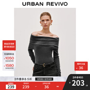 UR2025秋季新款女裝氣質(zhì)簡(jiǎn)約一字領(lǐng)修身短款針織衫UWM950089 冷灰 XL