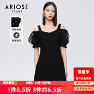 艾諾絲雅詩(shī)【商場(chǎng)同款】夏新珍珠網(wǎng)紗泡泡袖短袖小清新小黑裙連衣裙10429006 黑色 M