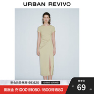 UR秋季新款女裝時(shí)髦氣質(zhì)拼接褶皺收腰連衣裙UWG740159 米白 S