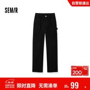 森馬（Semir）休閑褲女冬純棉燈芯絨半松緊腰打褶寬松闊腿褲工裝褲101724127004