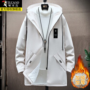 啄木鳥(niǎo)風(fēng)衣秋冬季加絨加厚男中長(cháng)款夾克寬松帥氣大衣男士休閑上衣外套潮 米白【加絨款】 2XL