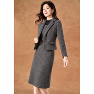 可蓓兒仿貂絨連衣裙通勤套裝女秋冬新款加厚減齡時(shí)尚保暖時(shí)髦兩件套 M