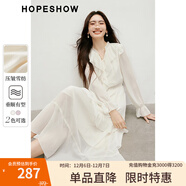 紅袖甜美垂感連衣裙2025春季新款女裝波西米亞風(fēng)收腰木耳邊領(lǐng)雪紡長(cháng)裙 本白3001 XL