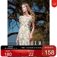 三彩2025春季新款暈染印花連衣裙法式大方領(lǐng)度假荷葉邊長(cháng)裙M