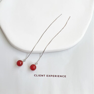 糜鴻（MIEHONE）天然粉玉耳墜耳環(huán)耳煉耳飾925銀耳鉤甜美可愛(ài)粉色水晶圓形粉晶女 紅瑪瑙耳煉