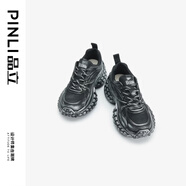 品立（PINLI）PINLI品立2024夏季新款男低幫貼皮網(wǎng)面鞋休閑老爹鞋潮D242121044 黑色 41