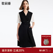 歌莉婭OL風(fēng)連衣裙夏裝女黑色拼接通勤醋酸氣質(zhì)V領(lǐng)小個(gè)子1B4C4K080 00B黑色 L