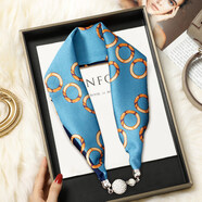 viney品牌圍巾 鎖骨磁扣設計幾何圖案歐美風(fēng)格 春夏秋冬四季適用絲巾女 純藍色生日禮物送女友老婆情人節女朋友3.8女神節婦女