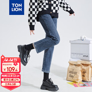 唐獅（TonLion）2023牛仔褲女高腰煙管褲直筒九分褲藍色褲子 中藍/五批 29 