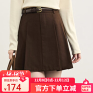 熙世界（sllsky）知識分子風(fēng)毛呢半身裙女高腰復古a字百褶短裙2025秋冬新款 橡子棕 XL