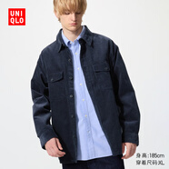 優(yōu)衣庫男裝女裝燈芯絨工裝襯衫長(cháng)袖襯衣休閑復古480295 68 深藍色 M