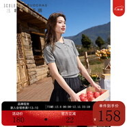 三彩大碼女裝2025秋款Polo領(lǐng)短袖針織衫蝴蝶結絞花胖MM 大象灰 S 155/84B
