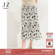 玖姿·安娜蔻優(yōu)雅氣質(zhì)黑白印花雪紡壓褶半身中長(cháng)裙女2025夏季新款 花米白 L