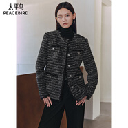 太平鳥(niǎo)女裝短外套粗花呢編織拉毛小香風(fēng)秋冬氣質(zhì)外套 深藍 S