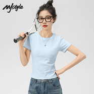 MJ STYLE白色正肩合身短袖T恤女2026年春夏修身顯瘦親膚內搭打底衫上衣