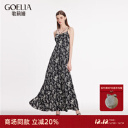 歌莉婭吊帶連衣裙黑白印花別致獨特氣質(zhì)長(cháng)裙1C2R4K64A 83D黑底米白山茶花印花 2XL