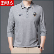 南極人（Nanjiren）【央媽推薦】秋冬男士長(cháng)袖T恤寬松刺繡翻領(lǐng)POLO衫中青年精美刺繡 長(cháng)袖916灰色 M 16590-115斤