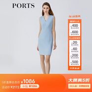 PORTS寶姿女裝夏季純色休閑溫柔風(fēng)三醋酸V領(lǐng)連衣裙ALM8D248PWB017 霧霾藍 XS (2)