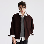 利郎輕時(shí)尚男裝【青年通勤】毛呢大衣男拉鏈翻領(lǐng)保暖過(guò)年羊毛外套 條紋充絨款棕紅咖（A5DYR002） 2XL (180)