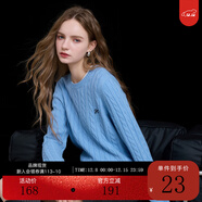 三彩2025冬季新款繡花絞花針織衫圓領(lǐng)毛衫長(cháng)袖M 天空藍 S 155/80A