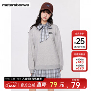 美特斯邦威假兩件連衣裙女休閑冬季新款潮流繡花百搭學(xué)院風(fēng)裙子女 灰色 L 165 88A