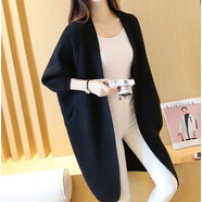 2025秋冬新款寬松休閑毛衣女開(kāi)衫外套中長(cháng)款韓版蝙蝠袖毛衣 黑色 均碼