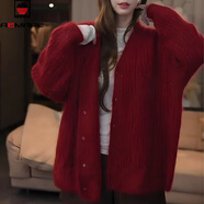 AEMAPE2026秋冬新款韓系寬松慵懶風(fēng)紅色洋氣開(kāi)衫針織衫女時(shí)尚休閑百搭款 紅色 L 建議95-105斤