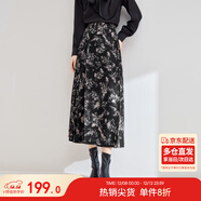 尚都比拉裙子女遮胯顯瘦半身裙高腰改良版印花馬面裙 黑底白花 L 