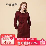 皮爾卡丹皮爾卡丹女裝秋季新品酒紅色長(cháng)袖淑女連衣裙端莊高貴一步裙 酒紅色 M 38A (建議體重55-62.5公斤)
