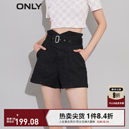 ONLY設計感腰帶高腰百搭A字短褲牛仔褲女|123243007 J19 黑牛仔-追單第一批 M (165) 68A