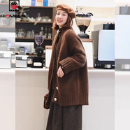 AEMAPE復古咖色馬海毛開(kāi)衫毛衣女2025秋冬新款加厚寬松慵懶風(fēng)針織開(kāi)衫女 咖色 M