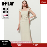 DPLAY2025夏季新款黑色連衣裙女修身吊帶裙長(cháng)裙赫本小黑裙包臀裙 奶油杏 M