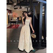 三吉黑花【漫漫】國風(fēng)絲絨秋冬連衣裙子吊帶長(cháng)裙新年戰袍高級感潮 奶白 XS