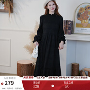 兩三事白色打底連衣裙2025秋冬季高領(lǐng)小個(gè)子蕾絲內搭長(cháng)裙白雪公主 黑色-y XS