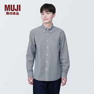 MUJI男式 棉水洗牛津 紐扣領(lǐng) 長(cháng)袖襯衫 襯衣外套純棉全棉男裝 藏青色格紋 L (175/100A)