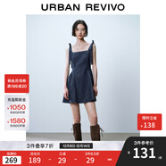 UR【明星同款】UR2025夏季新款女裝蝴蝶結牛仔連衣裙UYY850161 靛藍 XL