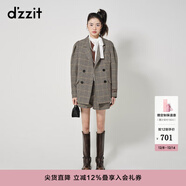 DZZIT地素千鳥(niǎo)格西裝外套春秋復古學(xué)院風(fēng)美拉德設計感女 黃褐色 M