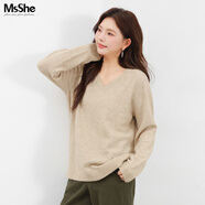 MsShe【V領(lǐng)&圓領(lǐng)】大碼女裝秋裝胖mm仿兔絨紗寬松毛衣 V領(lǐng)-燕麥色現貨-2409 4XL