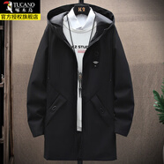 啄木鳥(niǎo)風(fēng)衣秋冬季加絨加厚男中長(cháng)款夾克寬松帥氣大衣男士休閑上衣外套潮 黑色【常規款】 XL