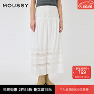 moussy 2025新品法式田園風(fēng)拼接蕾絲高腰半身裙010IS931-2821 010白色 S