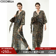 COCOBELLA復古度假風(fēng)波普花卉飄帶半身裙開(kāi)叉浪漫長(cháng)裙HS0045B 波普 XL