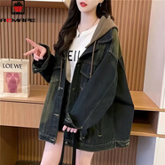 AEMAPE寬松慵懶風(fēng)加絨連帽牛仔外套女2025新款秋冬季韓版時(shí)尚百搭上衣 深藍色 L 【建議115-130斤】