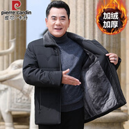 皮爾卡丹棉服男加絨加厚中年爸爸裝外套冬裝夾克中老年冬季棉襖老人上衣服 W930黑色【加絨加厚】 M (170) 【建議90-100斤】