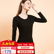 杰麗·莫克保暖女士?jì)纫卤Ｅ籽b陽(yáng)離子無(wú)痕加厚秋衣秋褲內穿緊身打底衫 21B1349黑色【羊絨蠶絲】 L
