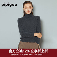 皮皮狗100%山羊絨 高領(lǐng)打底衫基礎新款純色針織上衣內搭毛衣女士秋季 810鐵灰 XL /110