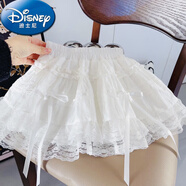 迪士尼（Disney）女童薄款蛋糕裙2025春夏新款兒童蕾絲仙女短裙寶寶可愛(ài)半身裙 白色超短裙 130 cm