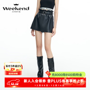 卓雅周末（JORYA weekend）2024秋季新款高腰復古荷葉邊口袋A字PU皮短裙褲Q24103 黑色 M