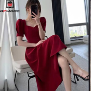 AEMAPE法式黑色連衣裙女后背蝴蝶結顯瘦赫本風(fēng)裙子2026夏季新款女裝 紅色 XL 110-120